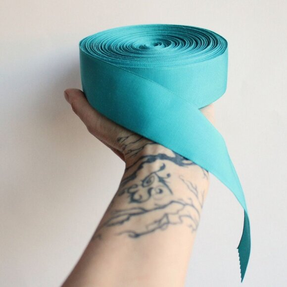 Vintage Teal Blue Grosgrain Ribbon Trim 1.5" Wide / 2 Yards / Turquoise Aqua - Picture 1 of 10